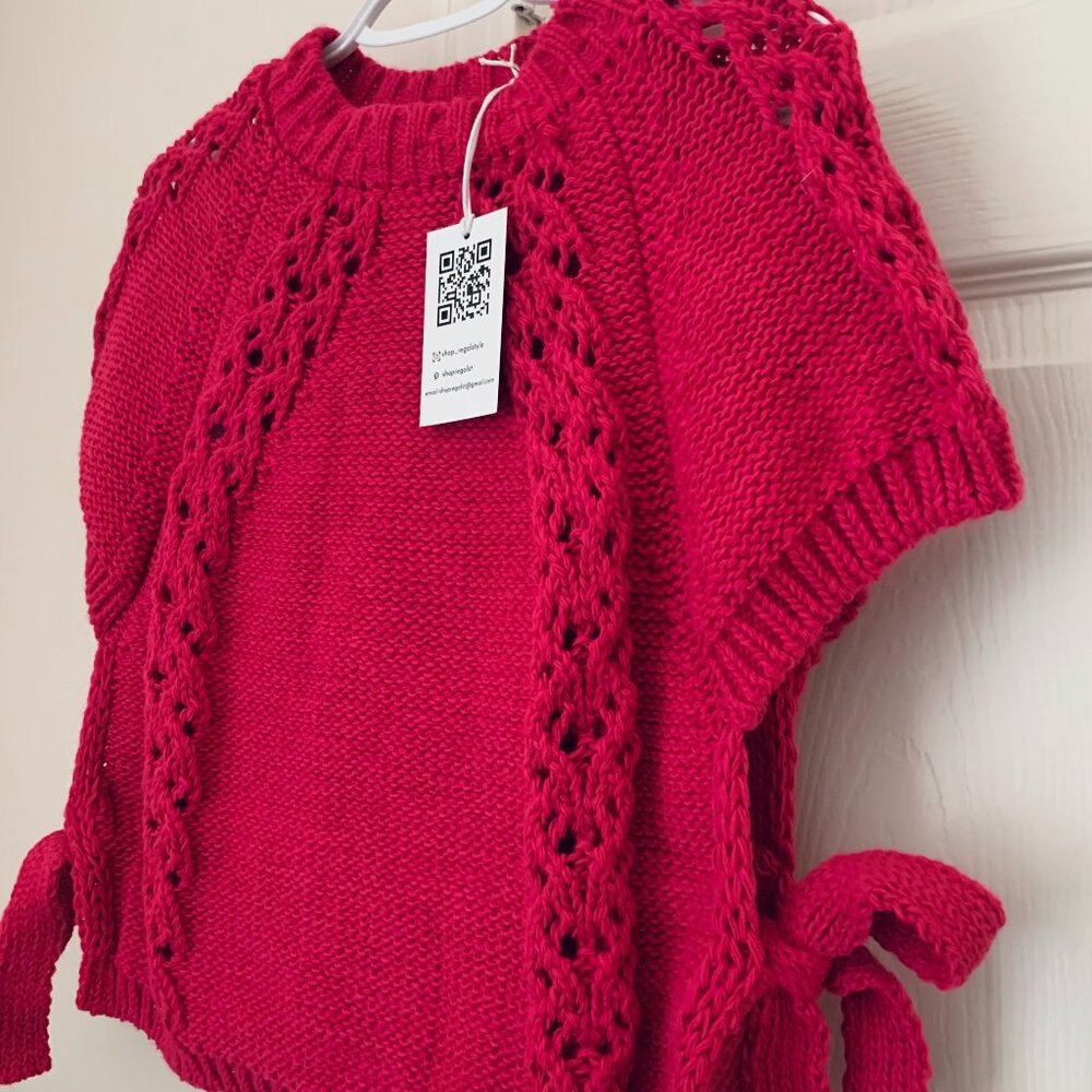Pink Lace Accent Side-Tie Sweater